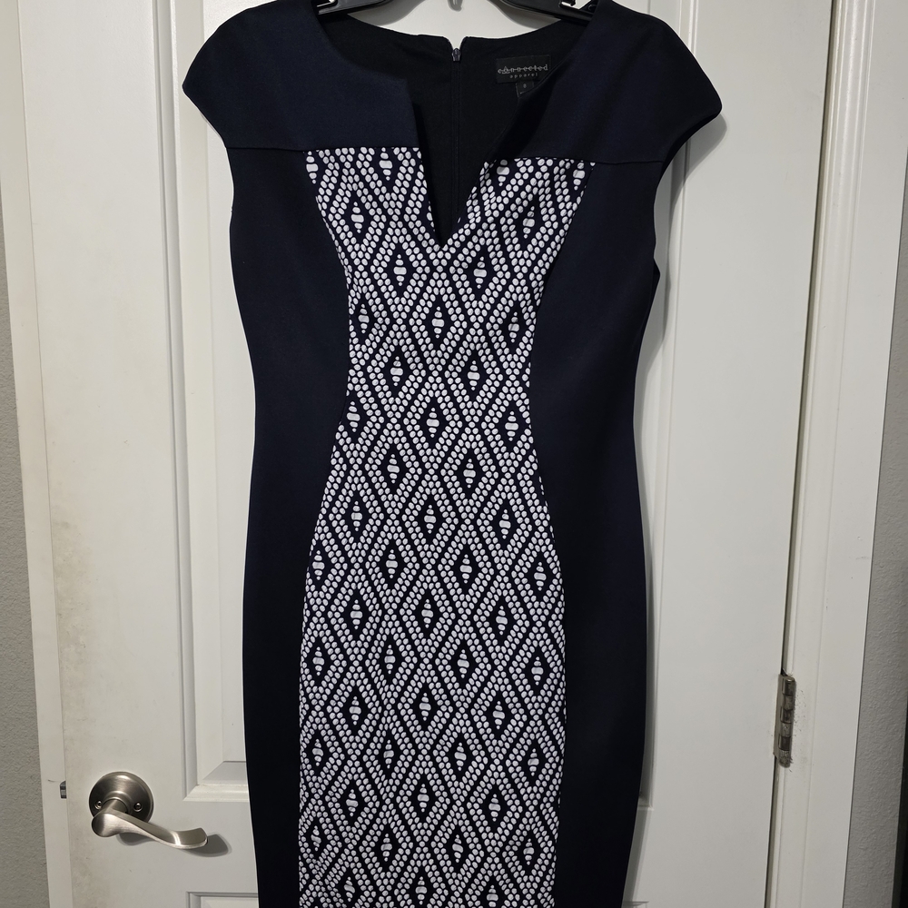 Dark Blue and White Geometric Dress